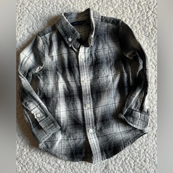 Janie & Jack gray plaid button down shirt. Size 18-24 - Picture 1 of 4